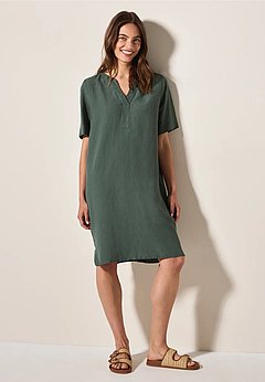 Split Neck Leinenmix Kleid