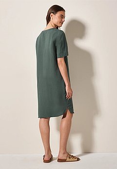 Split Neck Leinenmix Kleid